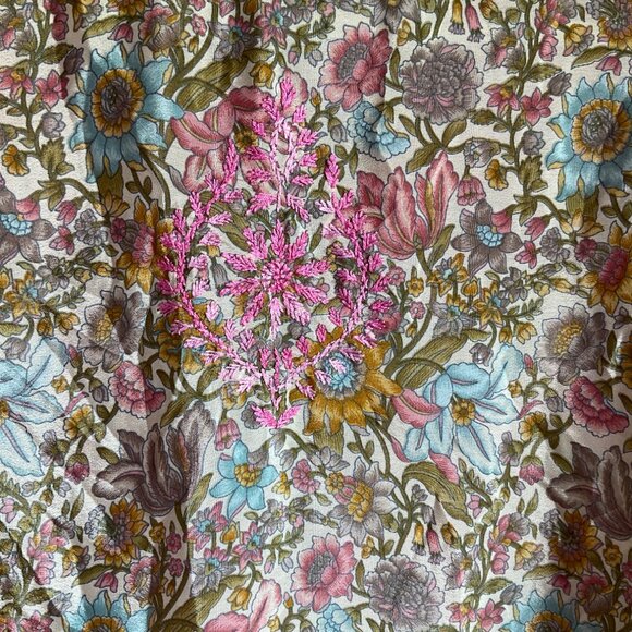 Dolma Medium Floral Pink Hand-Embroidered Tunic Top Lightweight Silk Bl Boho - Picture 4 of 14
